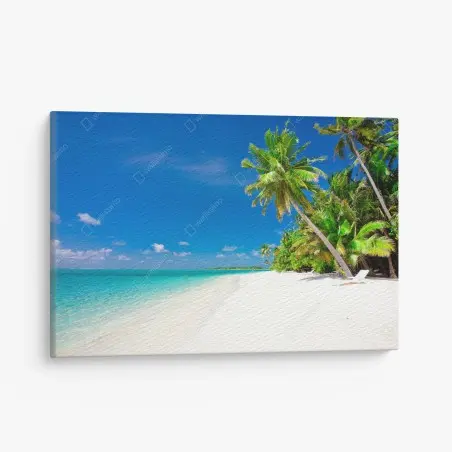 Leinwandbild tropischer türkisfarbener strand mit palmen – Pixers®