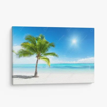 Leinwandbild tropische palme am türkisfarbenen strand – Pixers®