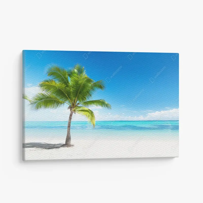 Leinwandbild tropische palme am ruhigen strand