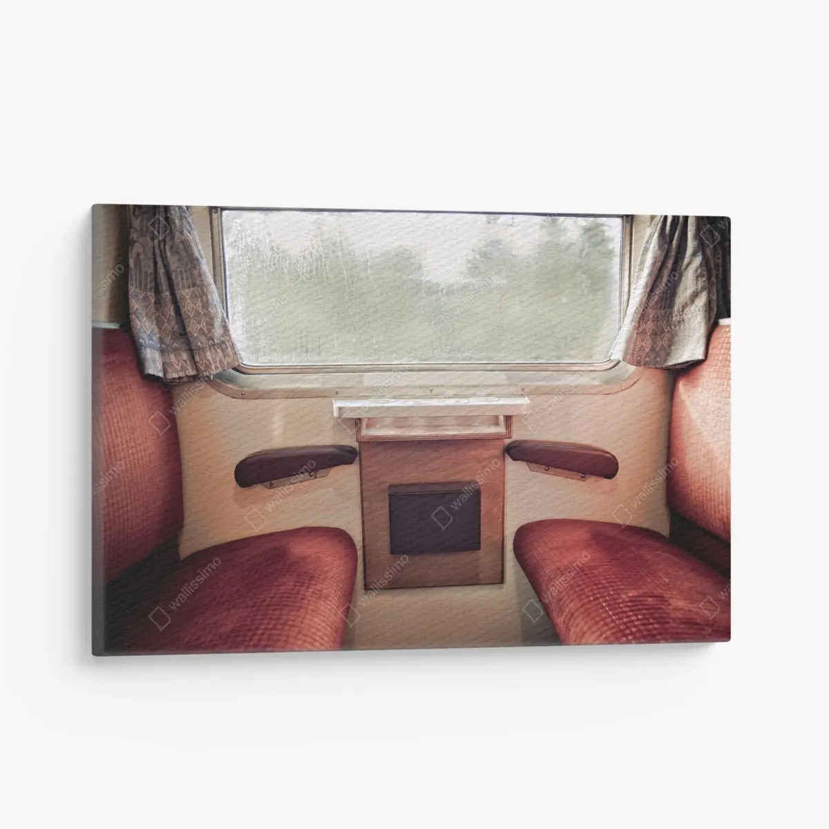 Leinwandbild vintage zugabteil mit regennassem fenster – Pixers®