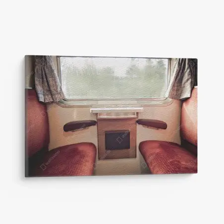 Leinwandbild vintage zugabteil mit regennassem fenster – Pixers®