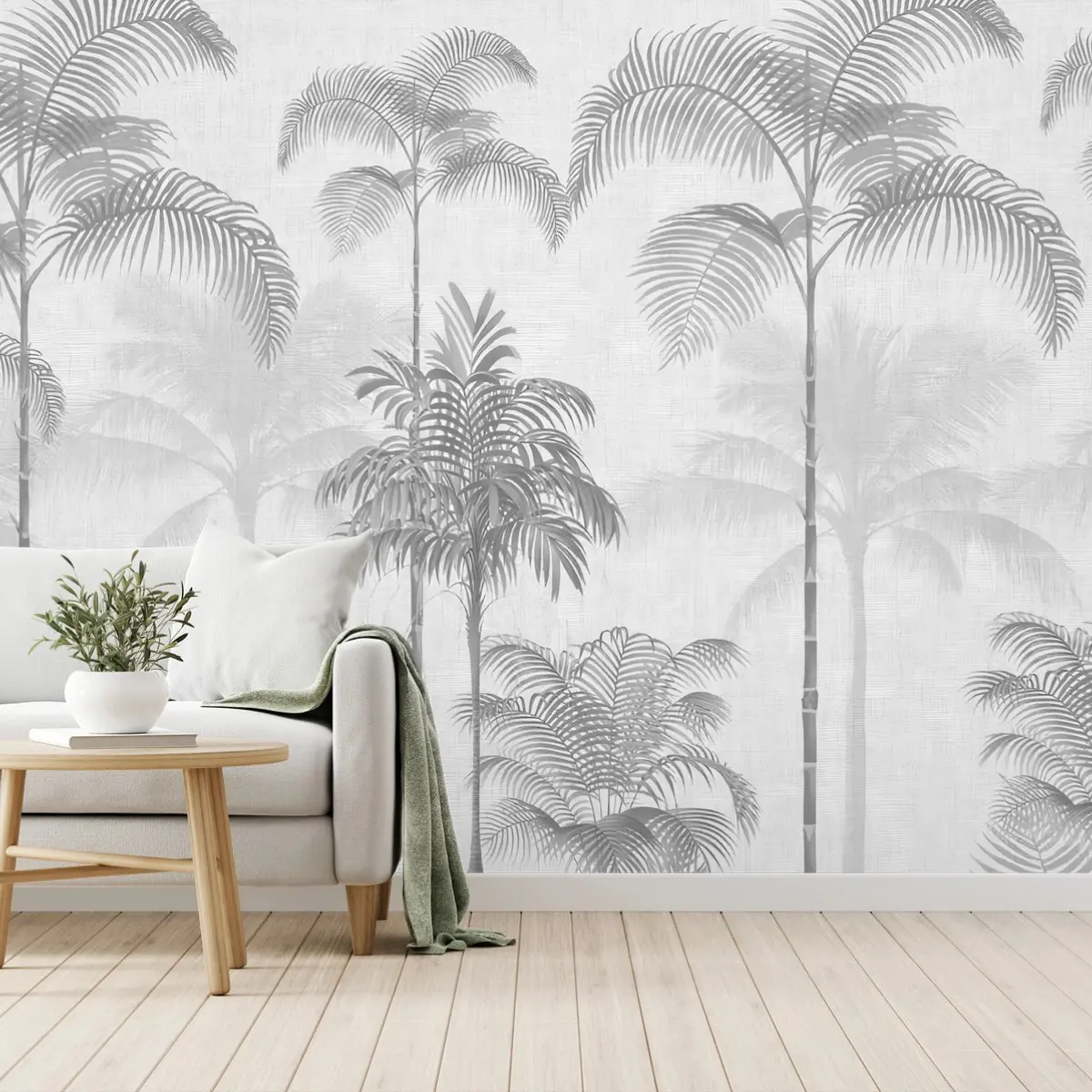 Fototapete PALME TROPISCH BOTANISCH GRAU MODERN FÜR WOHNZIMMER – Pixers®