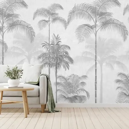 Fototapete PALME TROPISCH BOTANISCH GRAU MODERN FÜR WOHNZIMMER