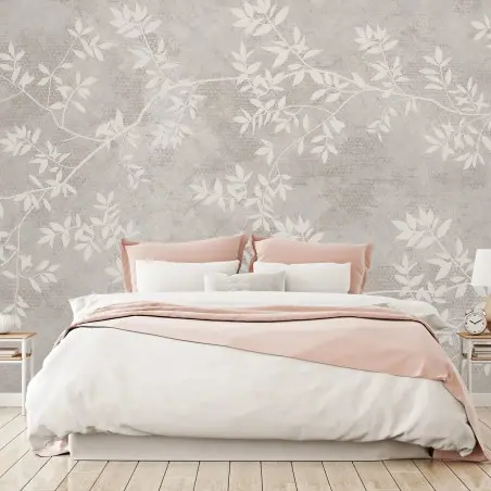 Fototapete BLATT BEIGE BOTANISCH ZART ELEGANT FÜR SCHLAFZIMMER – Pixers®
