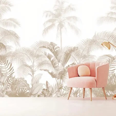 Fototapete PALME BLATT TROPISCH BEIGE NATUR FÜR WOHNZIMMER