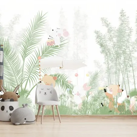 Fototapete TIERE PANDA BÄR HASE PASTELL FÜR DAS KINDERZIMMER
