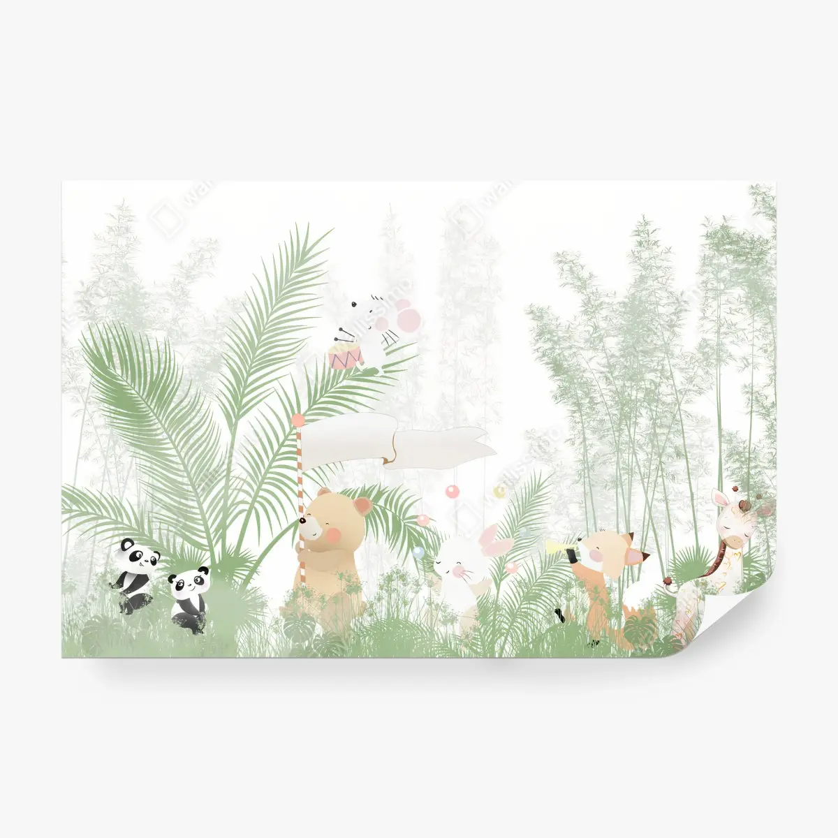 Fototapete TIERE PANDA BÄR HASE PASTELL FÜR DAS KINDERZIMMER – Pixers®
