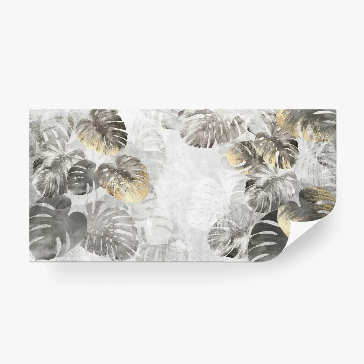 Fototapete MONSTERA BLÄTTER GOLD GRAU TROPISCH FÜR WOHNZIMMER – Pixers®