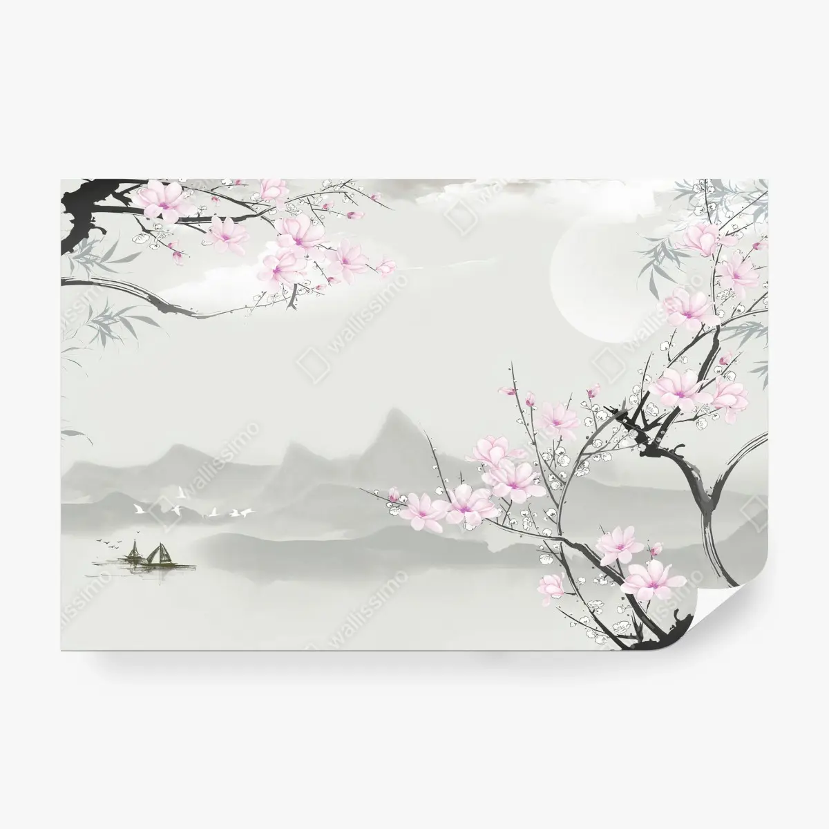 Fototapete KIRSCHEN BLÜTEN ASIEN BERGE RUHE FÜR WOHNZIMMER – Pixers®
