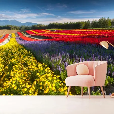 Fototapete BLUMEN FELD BUNT LANDSCHAFT NATUR FÜR WOHNZIMMER