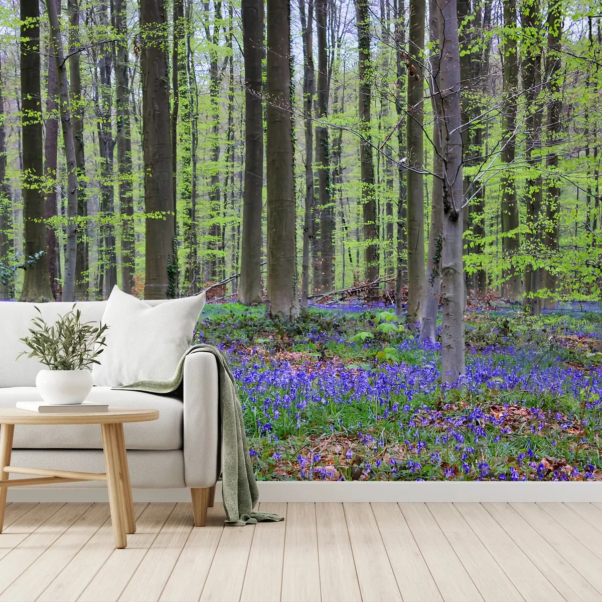 Fototapete WALD BLAU FRÜHLING BÄUME NATUR FÜRS WOHNZIMMER – Pixers®