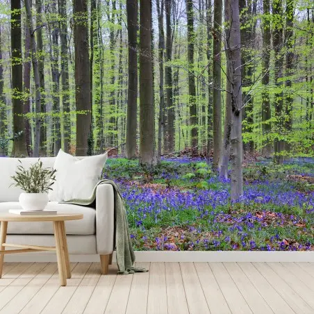 Fototapete WALD BLAU FRÜHLING BÄUME NATUR FÜRS WOHNZIMMER