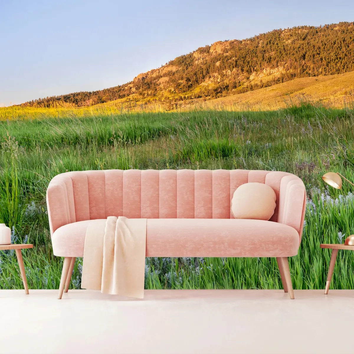 Fototapete BERGE WIESE GRAS ABENDSONNE COLORADO FÜR WOHNZIMMER – Pixers®