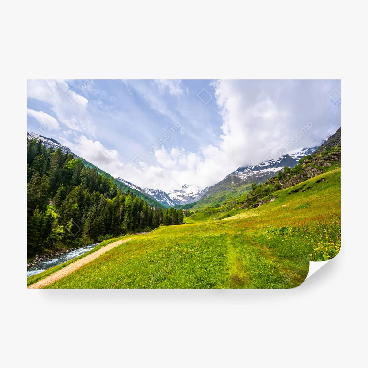 Fototapete BERGE TAL ALPEN GRÜN LANDSCHAFT FÜR WOHNZIMMER – Pixers®