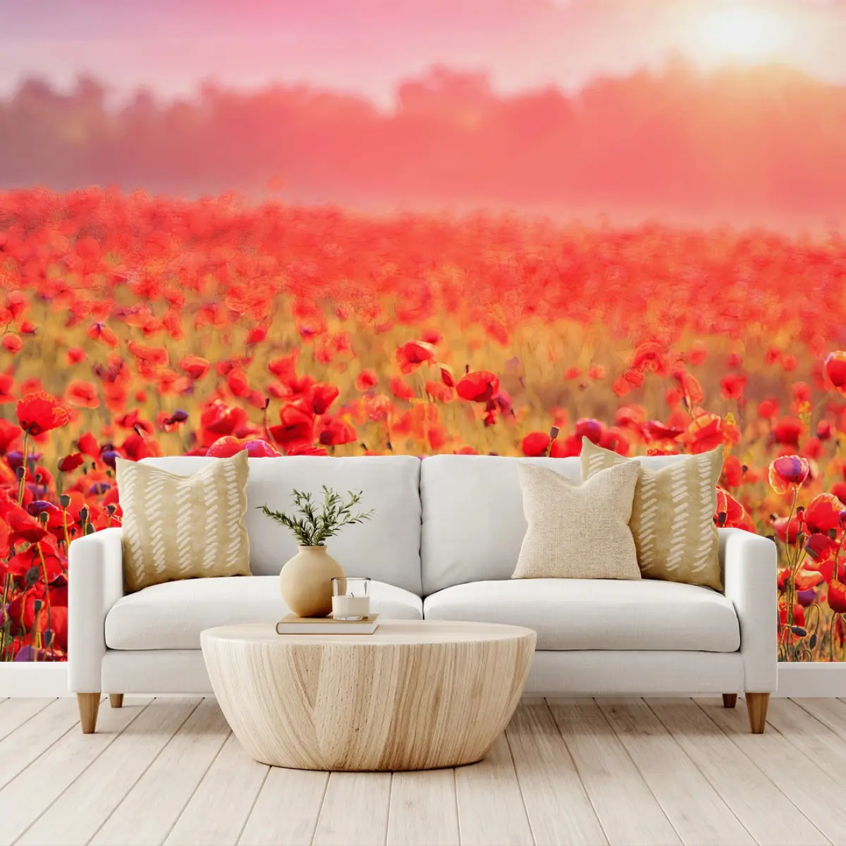 Fototapete ROTER MOHN FELD WIESE SONNE FÜR WOHNZIMMER – Pixers®