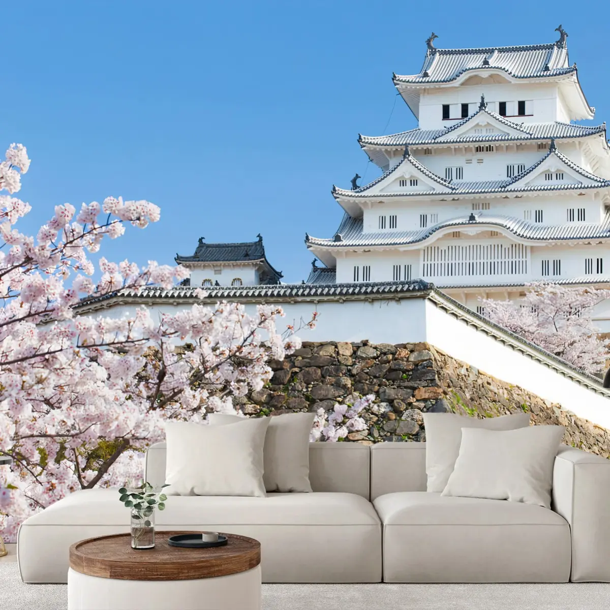 Fototapete JAPAN HIMEJI SCHLOSS SAKURA BAUM FÜRS WOHNZIMMER – Pixers®