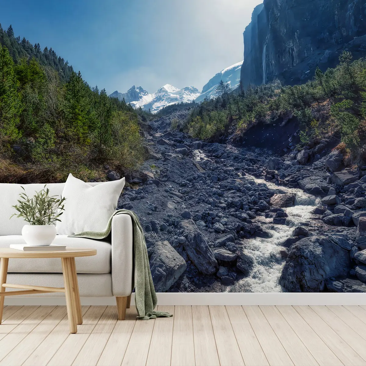 Fototapete ALPEN BERGE FLUSS NATUR PANORAMA FÜR WOHNZIMMER – Pixers®