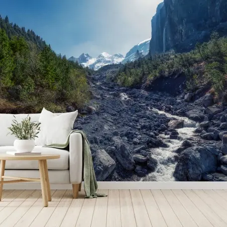 Fototapete ALPEN BERGE FLUSS NATUR PANORAMA FÜR WOHNZIMMER