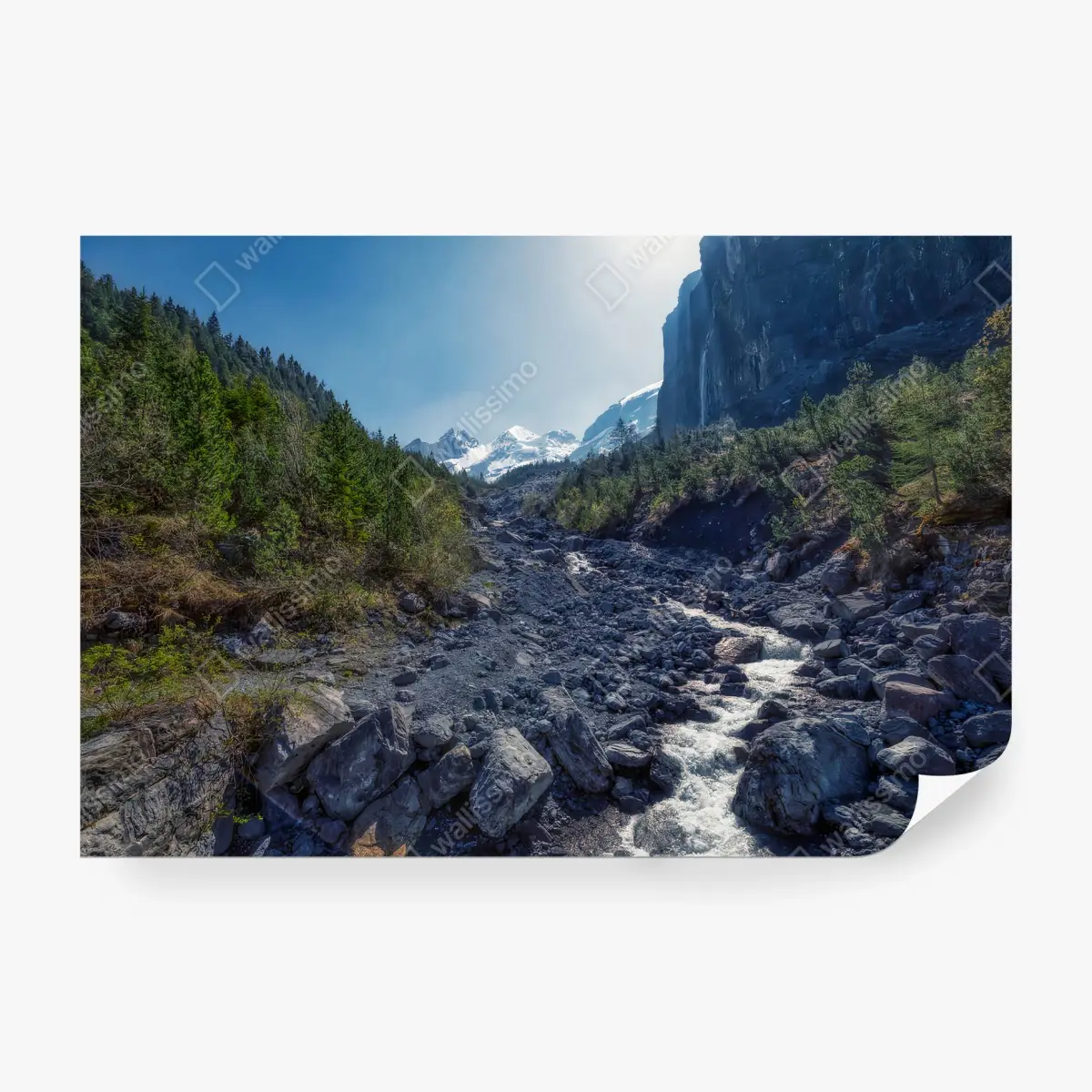 Fototapete ALPEN BERGE FLUSS NATUR PANORAMA FÜR WOHNZIMMER – Pixers®