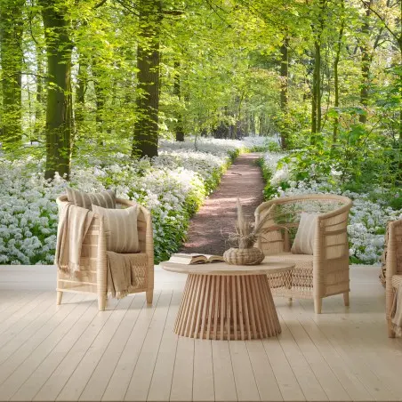 Fototapete WALD WEG FRÜHLING BLUMEN NATUR FÜR WOHNZIMMER