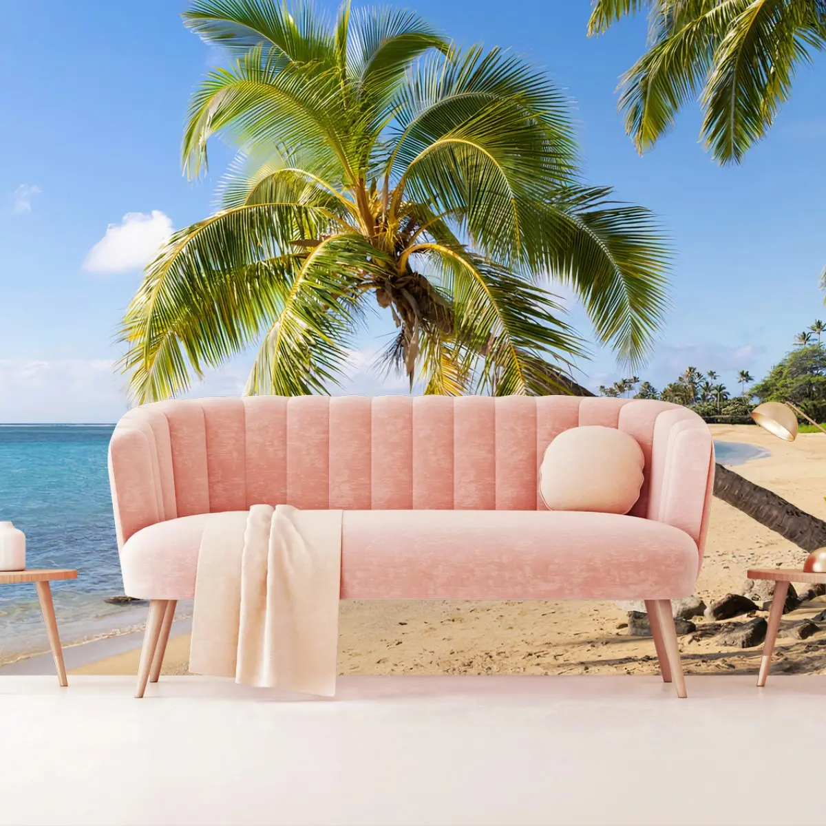 Fototapete STRAND PALME TROPISCH OZEAN SAND FÜR WOHNZIMMER – Pixers®
