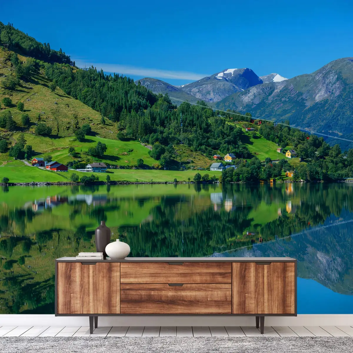 Fototapete BERGE SEE NATUR PANORAMA BLICK FÜR WOHNZIMMER – Pixers®