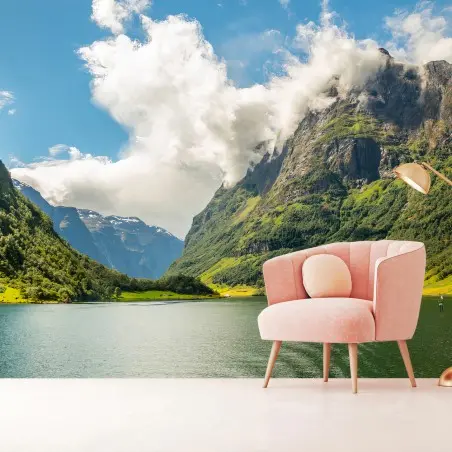 Fototapete FJORD BERGE NATUR GRÜN NORWEGEN FÜR DAS WOHNZIMMER