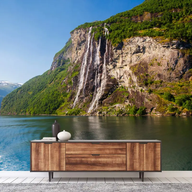 Fototapete NORWEGEN FJORD WASSER BERG SZENE FÜR WOHNZIMMER