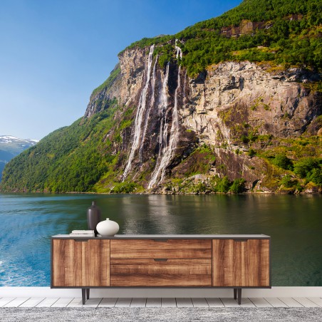 Fototapete NORWEGEN FJORD WASSER BERG SZENE FÜR WOHNZIMMER – Pixers®