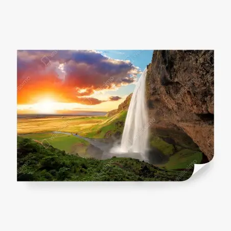 Fototapete WASSERFALL SONNE NATUR HIMMEL SZENE FÜR WOHNZIMMER – Pixers®