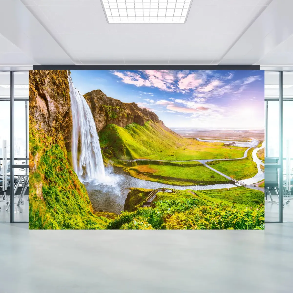 Fototapete ISLAND WASSERFALL ABEND NATUR SZENE FÜR BÜRO – Pixers®