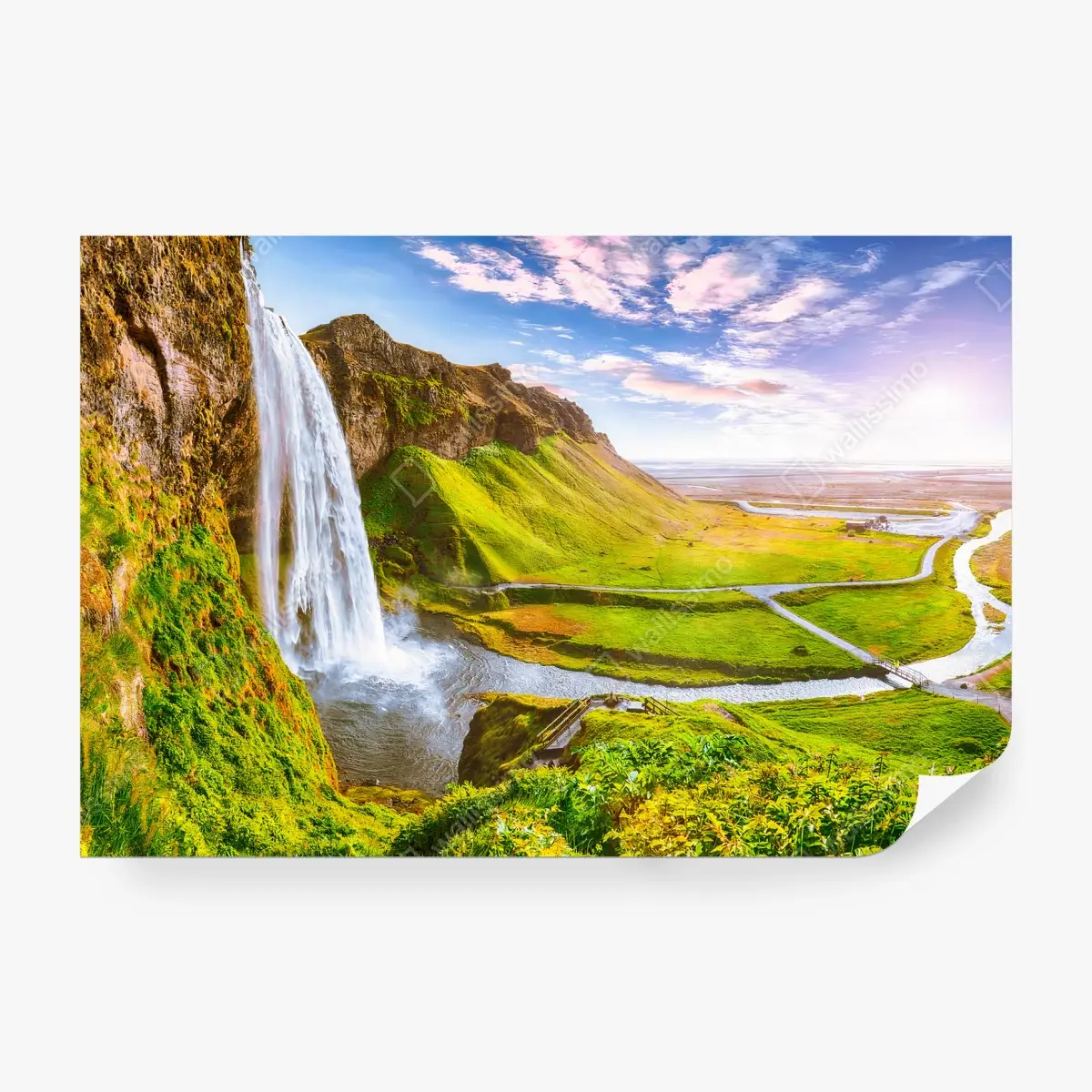 Fototapete ISLAND WASSERFALL ABEND NATUR SZENE FÜR BÜRO – Pixers®