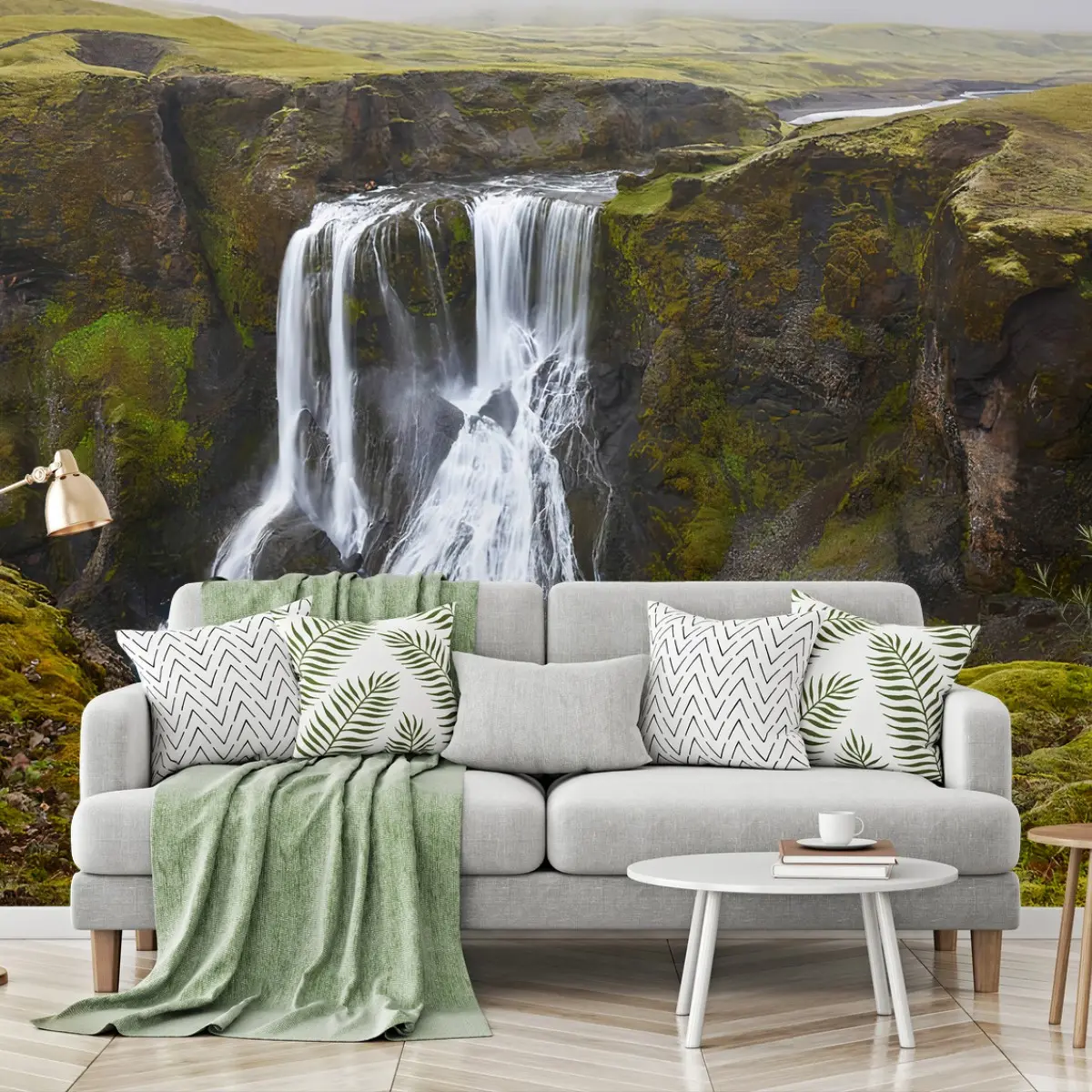 Fototapete WASSERFALL LAND NATUR MOOS GRÜN FÜR WOHNZIMMER – Pixers®