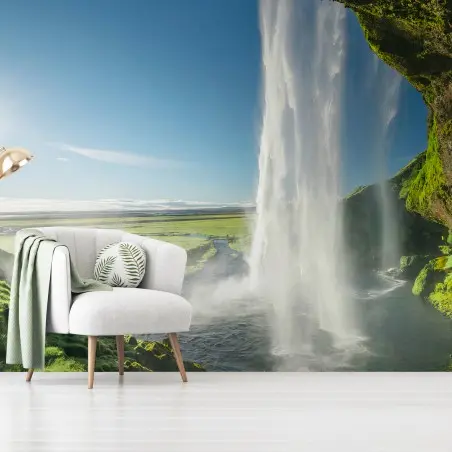Fototapete ISLAND WASSERFALL NATUR GRÜN HIMMEL FÜR WOHNZIMMER