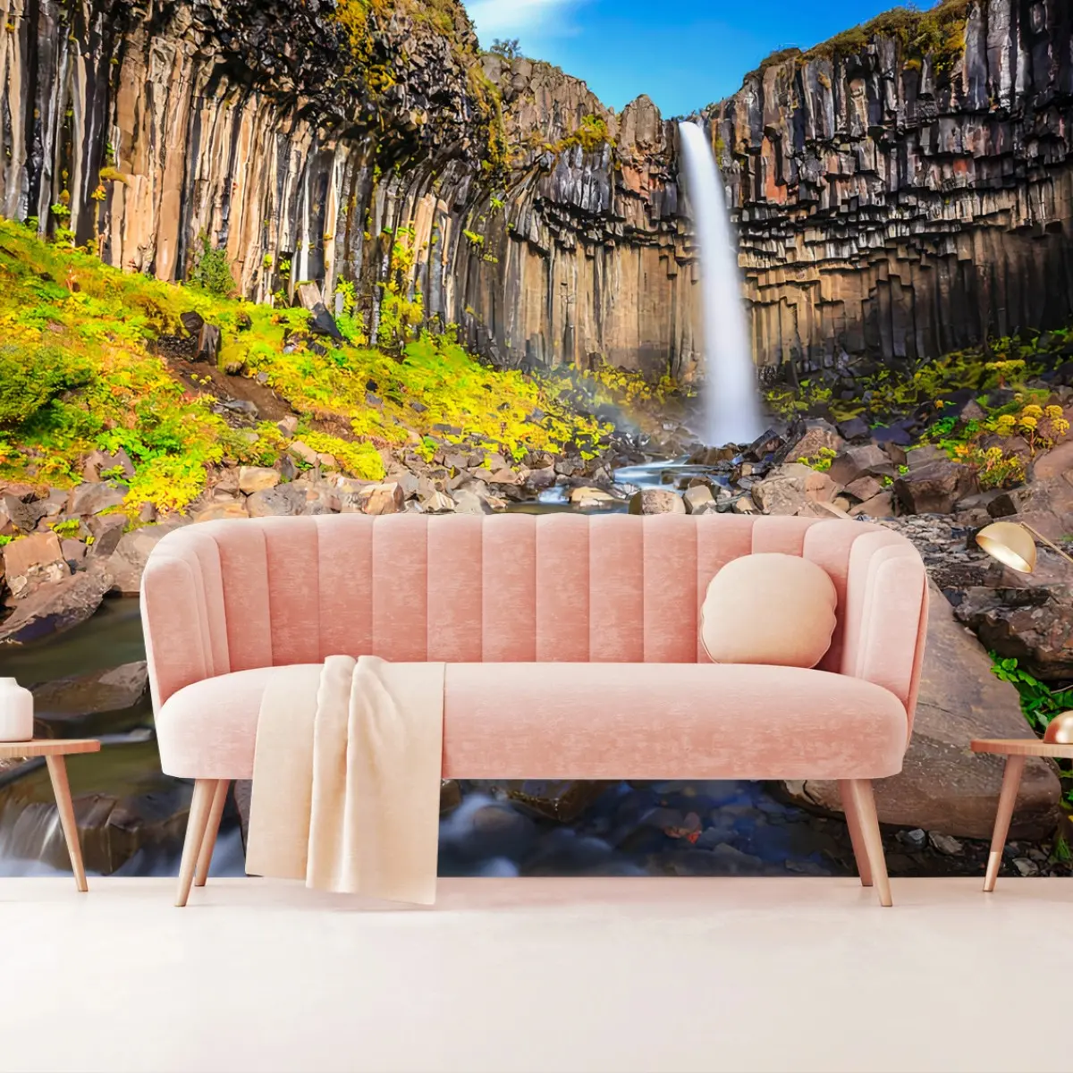 Fototapete ISLAND WASSERFALL BASALT FELS NATUR FÜR WOHNZIMMER – Pixers®