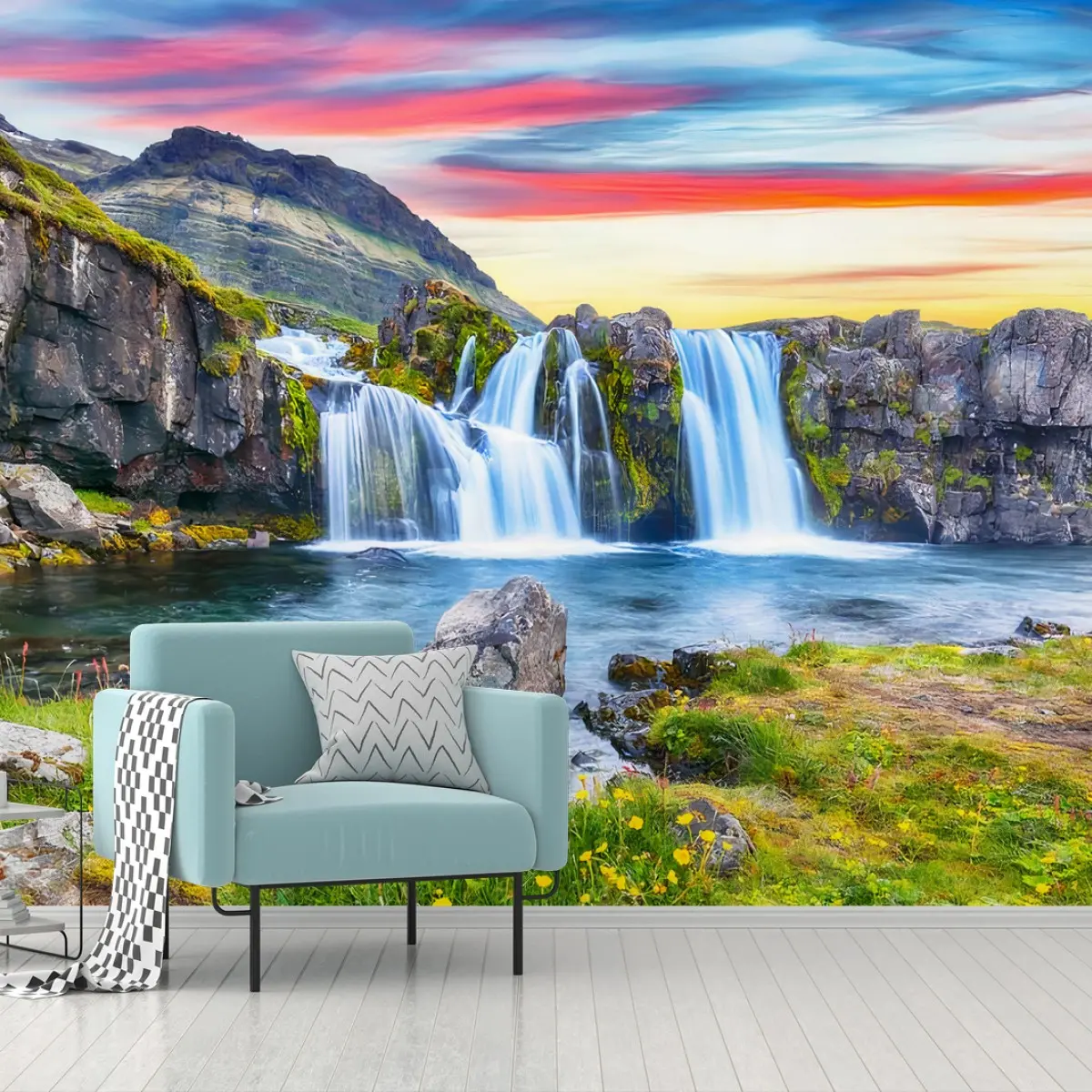 Fototapete ISLAND WASSER SONNE BERG NATUR FÜR WOHNZIMMER – Pixers®