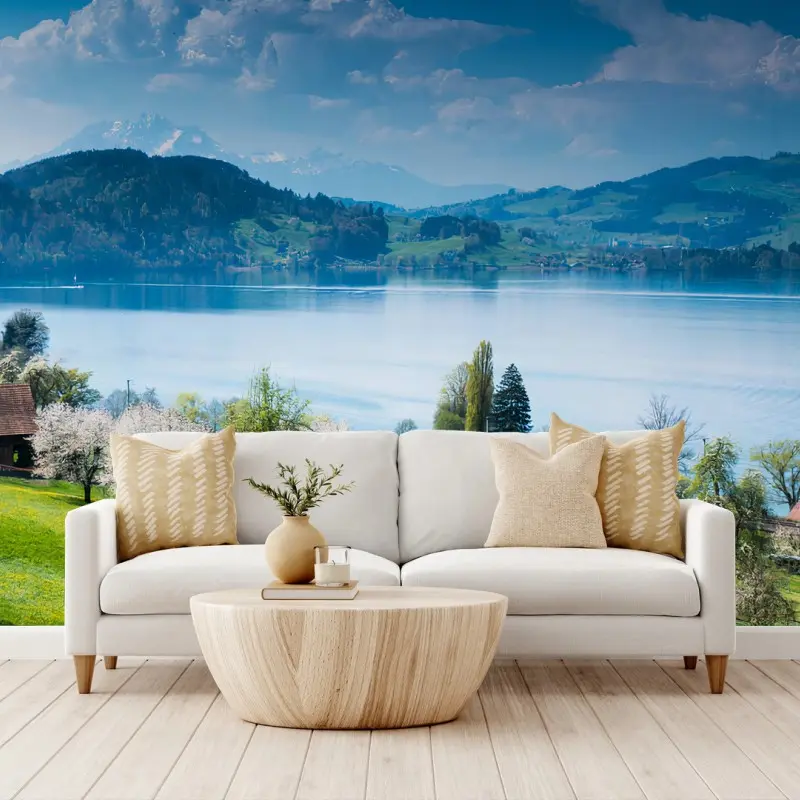 Fototapete SCHWEIZ SEE BERGE LANDSCHAFT GRÜN FÜR WOHNZIMMER
