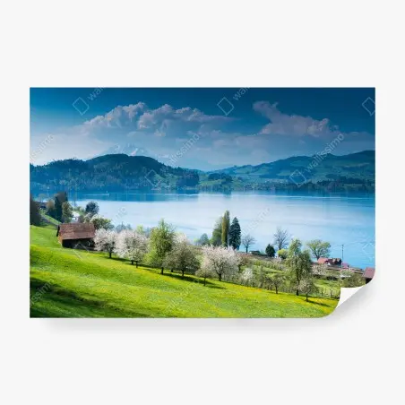 Fototapete SCHWEIZ SEE BERGE LANDSCHAFT GRÜN FÜR WOHNZIMMER – Pixers®