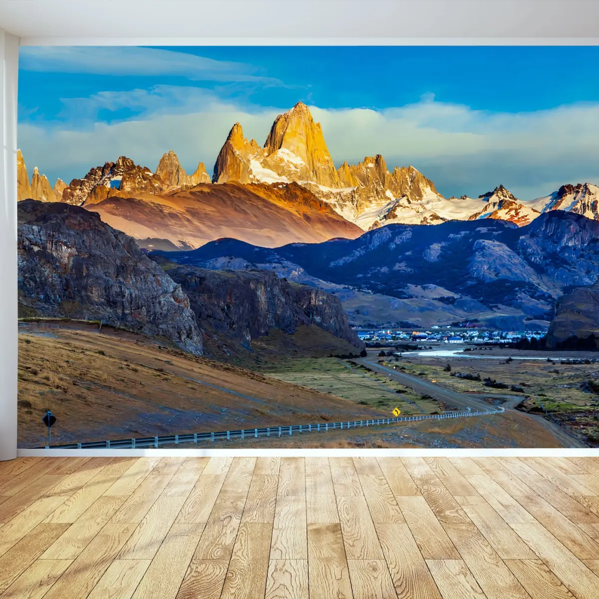 Fototapete BERGE PATAGONIEN SONNE GIPFEL DORF FÜR WOHNZIMMER – Pixers®