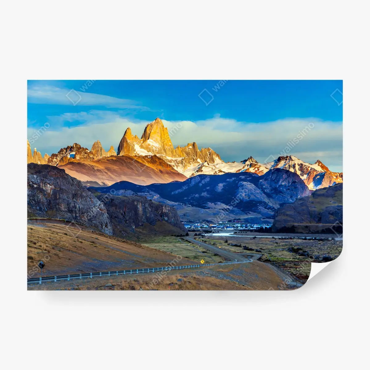 Fototapete BERGE PATAGONIEN SONNE GIPFEL DORF FÜR WOHNZIMMER – Pixers®