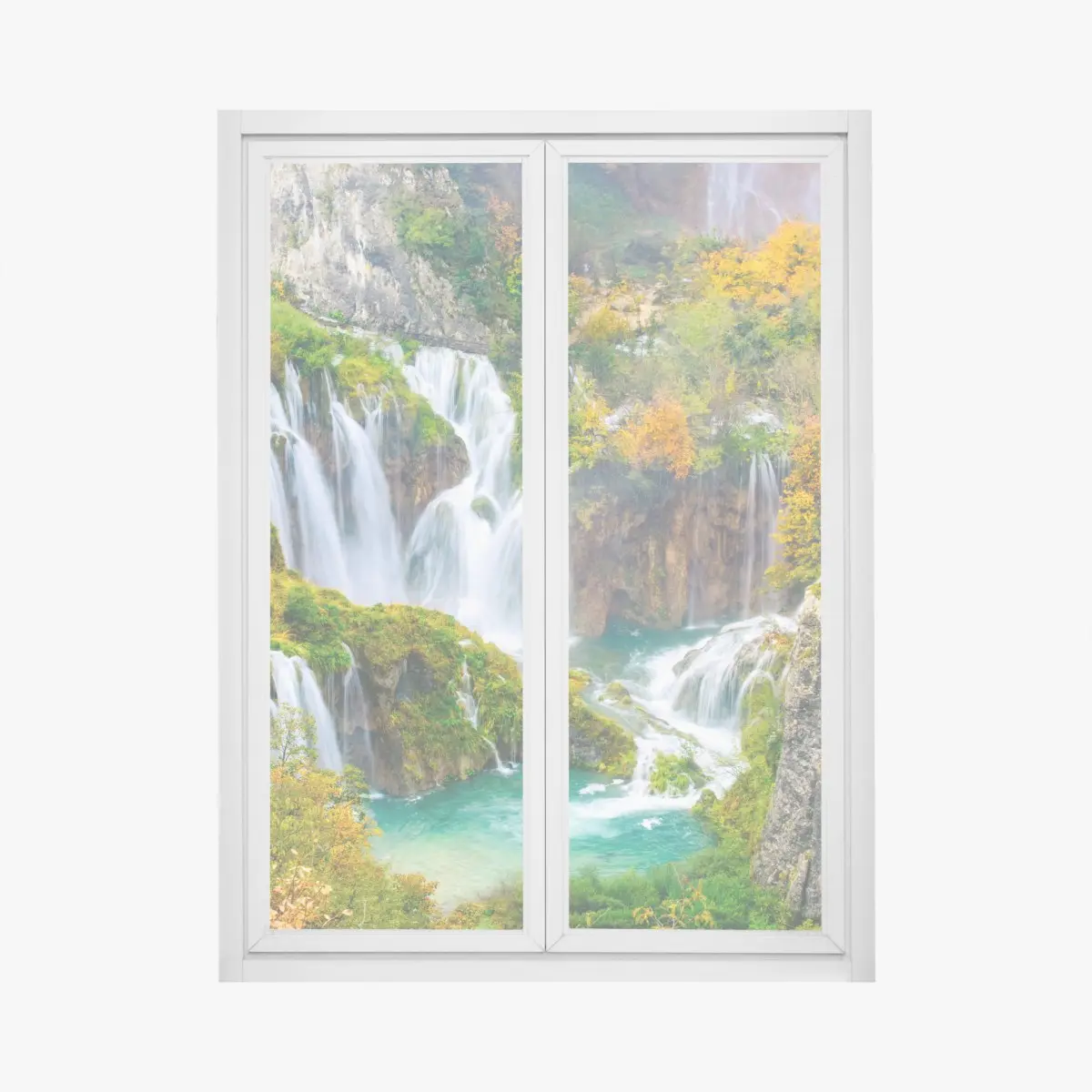 Fensteraufkleber türkisfarbener wasserfall im herbst – Pixers®