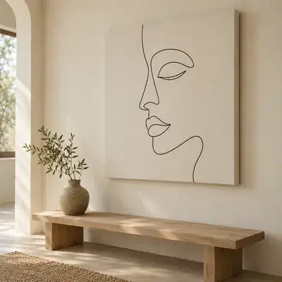 Leinwandbild im minimalistischen Stil: Gesicht als Linienzeichnung