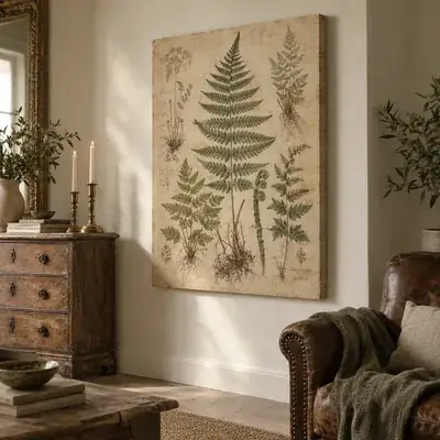 Leinwandbild im Vintage-Stil: Farn als botanische Zeichnung