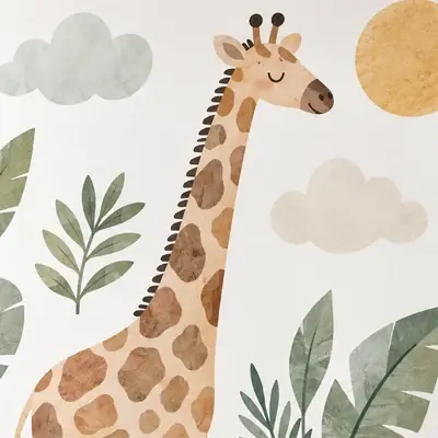 Fototapete mit Giraffe und Blättern für das Kinderzimmer